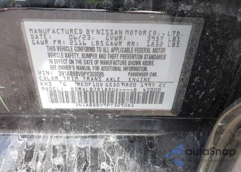 2023 Nissan Sentra S Xtronic Cvt from USA, damaged, VIN 3N1AB8BV9PY309085